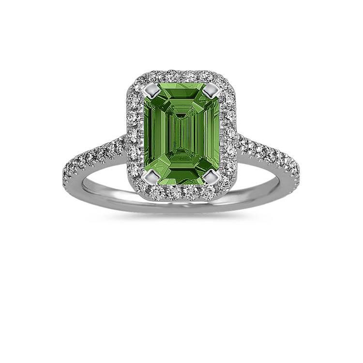 7.87 mm Green Natural Sapphire Engagement Ring in White Gold