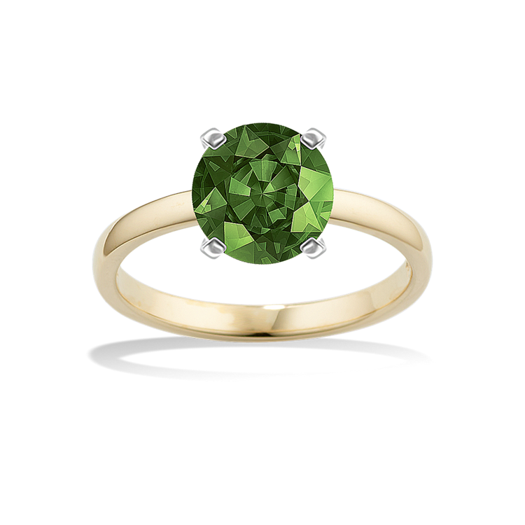 7.12 mm Green Natural Sapphire Engagement Ring in Yellow Gold