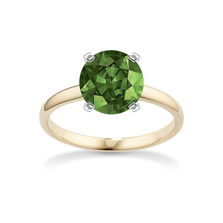 7.54 mm Green Natural Sapphire Engagement Ring in Yellow Gold