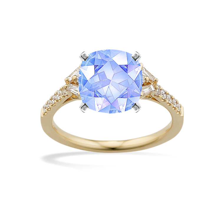 7.86 mm Ice Blue Natural Sapphire Engagement Ring in Yellow Gold