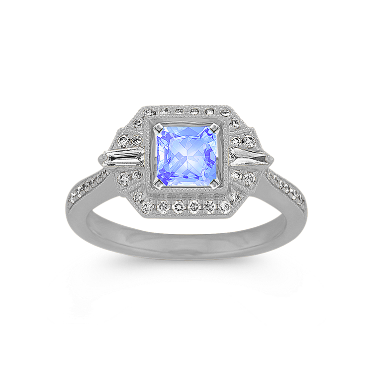 Art Deco Natural Diamond Halo Engagement Ring
