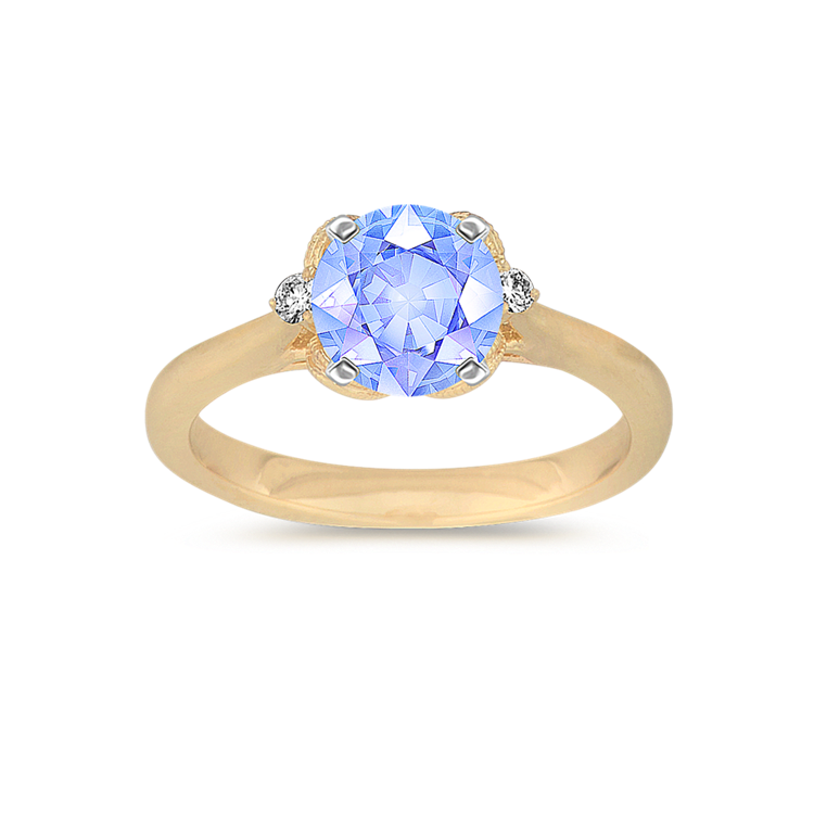 6.34 mm Ice Blue Natural Sapphire Engagement Ring in Yellow Gold
