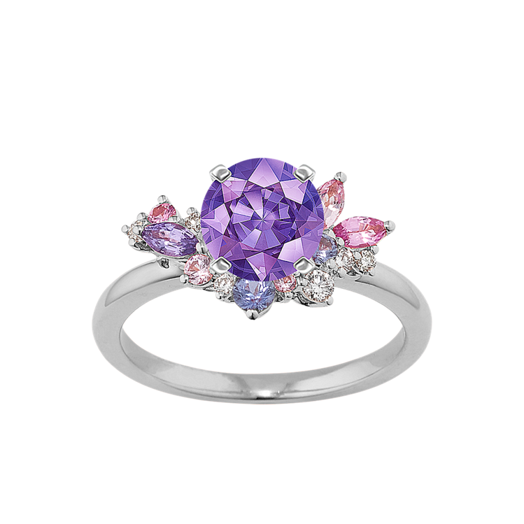 Diamond engagement ring with amethyst accents discount