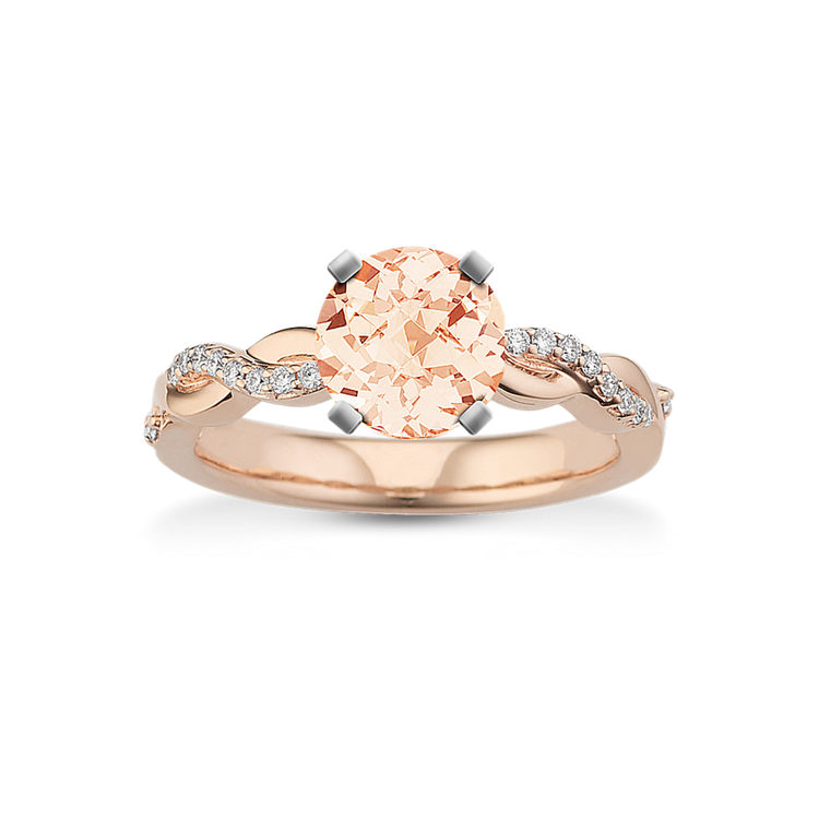 Swirl Round Natural Diamond Engagement Ring in 14k Rose Gold