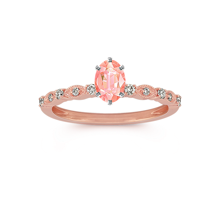 5.58 mm Peach Natural Sapphire Engagement Ring in Rose Gold