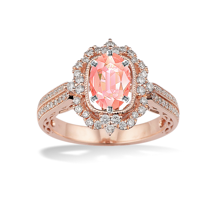 7.75 mm Peach Natural Sapphire Engagement Ring in Rose Gold