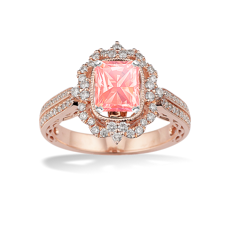 6.72 mm Peach Natural Sapphire Engagement Ring in Rose Gold