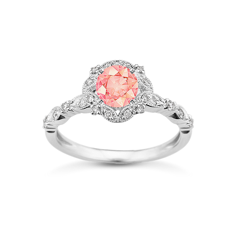 4.85 mm Peach Natural Sapphire Engagement Ring in White Gold