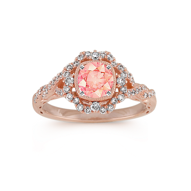 Zinnia Natural Diamond Halo Engagement Ring in 14K Rose Gold