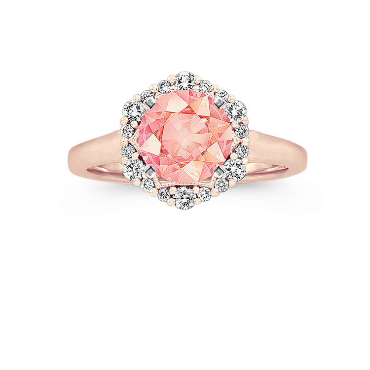 6.65 mm Peach Natural Sapphire Engagement Ring in Rose Gold