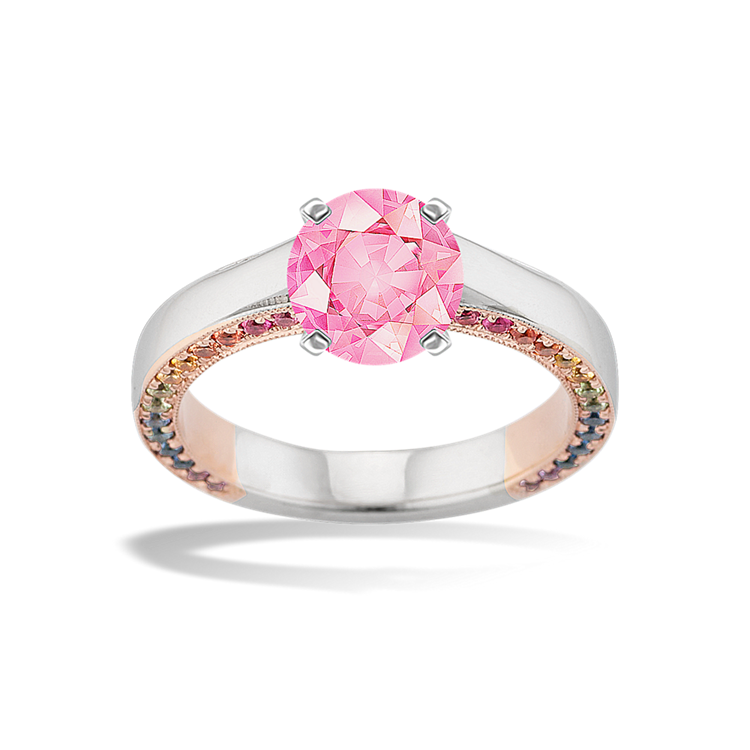 6.5 mm Pink Natural Sapphire Engagement Ring in White and Rose Gold