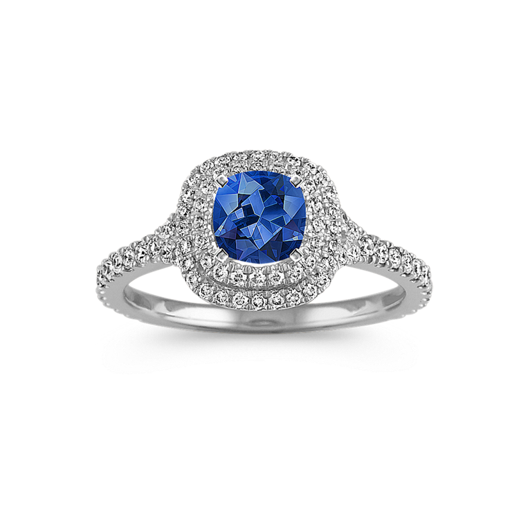 Cushion Double Halo Pave-Set Natural Diamond Platinum Engagement Ring