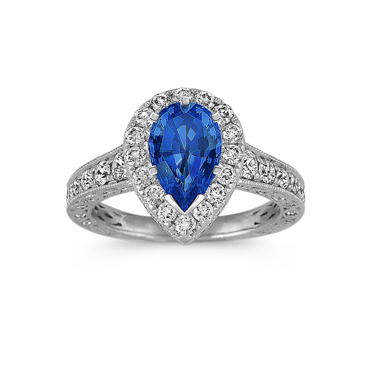 Georgina Vintage Pear-Shaped Halo Engagement Ring