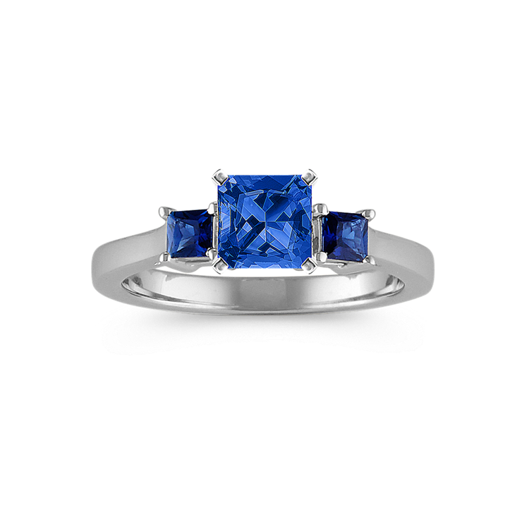 Three-Stone Princess Cut Natural Sapphire Engagement Ring