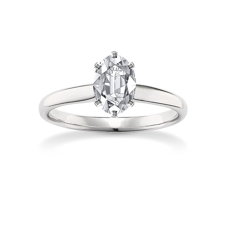 7.96 mm White Natural Sapphire Engagement Ring in White Gold