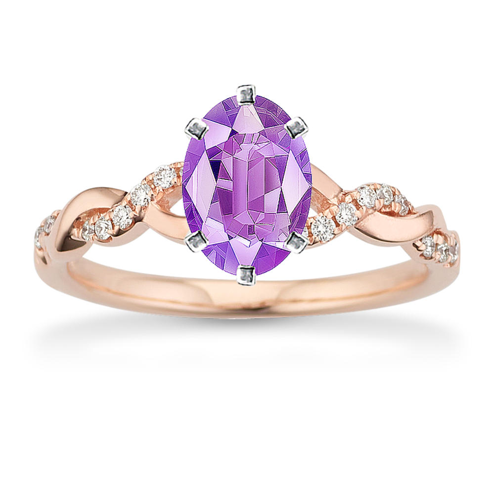 8.09 mm Natural Amethyst Engagement Ring in Rose Gold