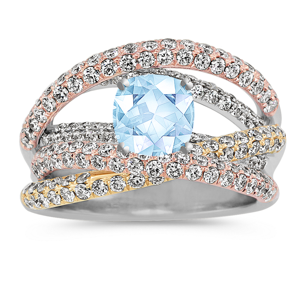 Rhapsody Diamond Engagement Ring in 14k Tri-Tone Gold