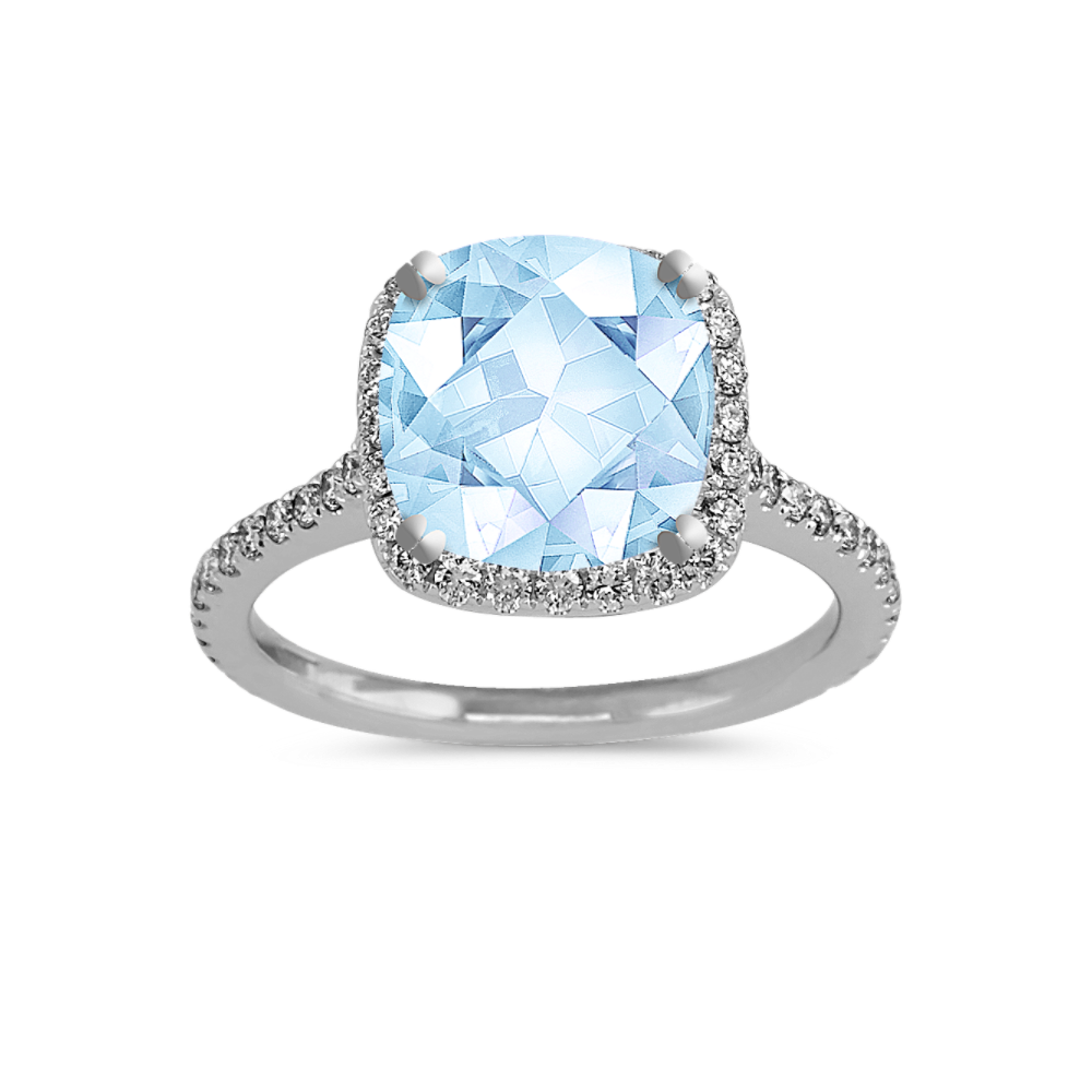 8.13 mm Natural Aquamarine Engagement Ring in White Gold