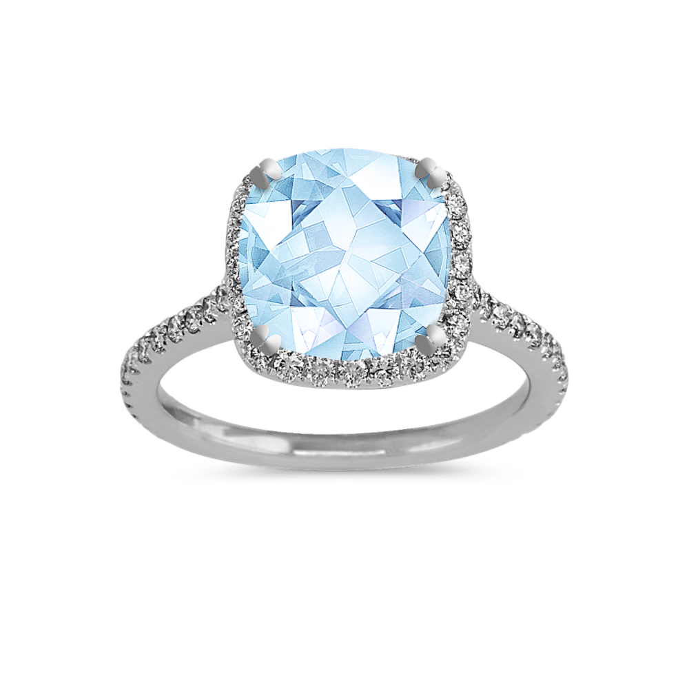 8.09 mm Natural Aquamarine Engagement Ring in White Gold Shane Co.