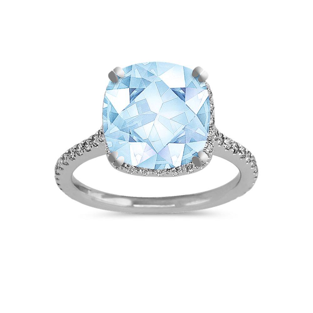 9.01 mm Natural Aquamarine Engagement Ring in White Gold