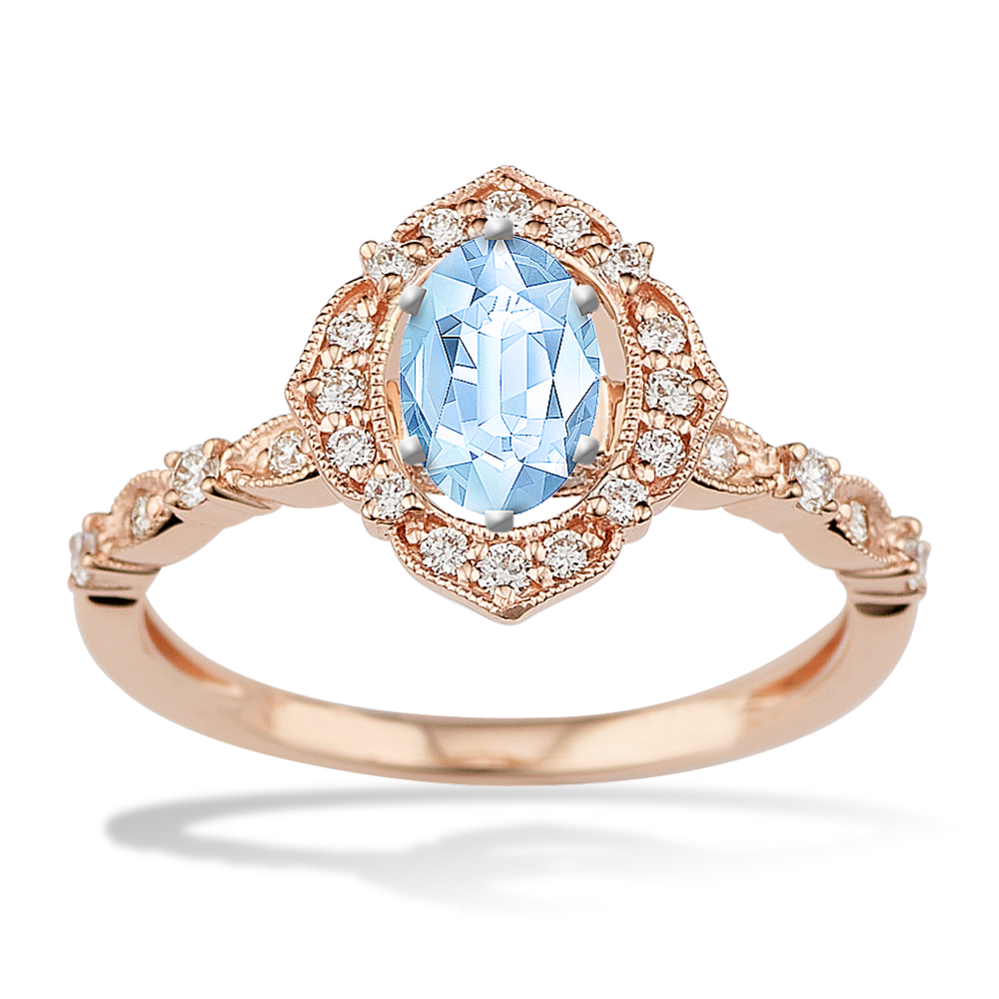 6.01 mm Natural Aquamarine Engagement Ring in Rose Gold