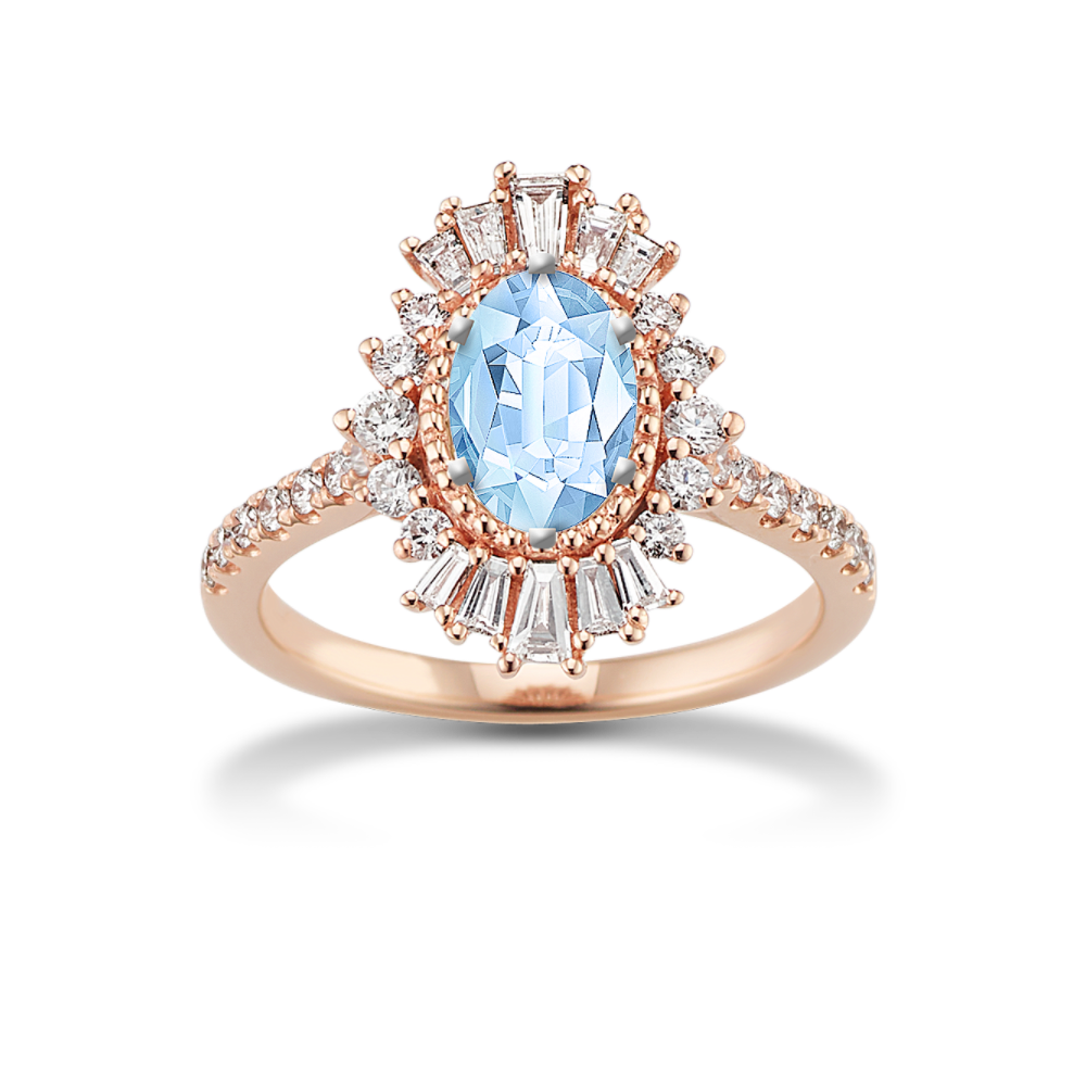 7.02 mm Natural Aquamarine Engagement Ring in Rose Gold