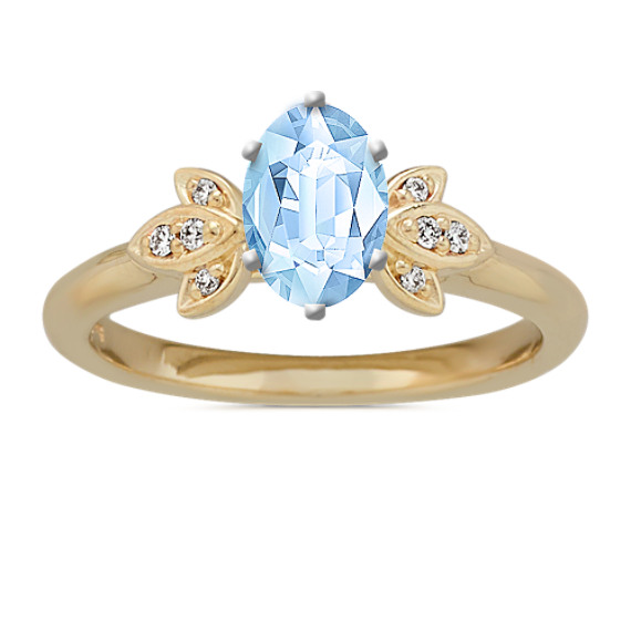 Magnolia Diamond Engagement Ring in 14k Yellow Gold with Oval Aquamarine
