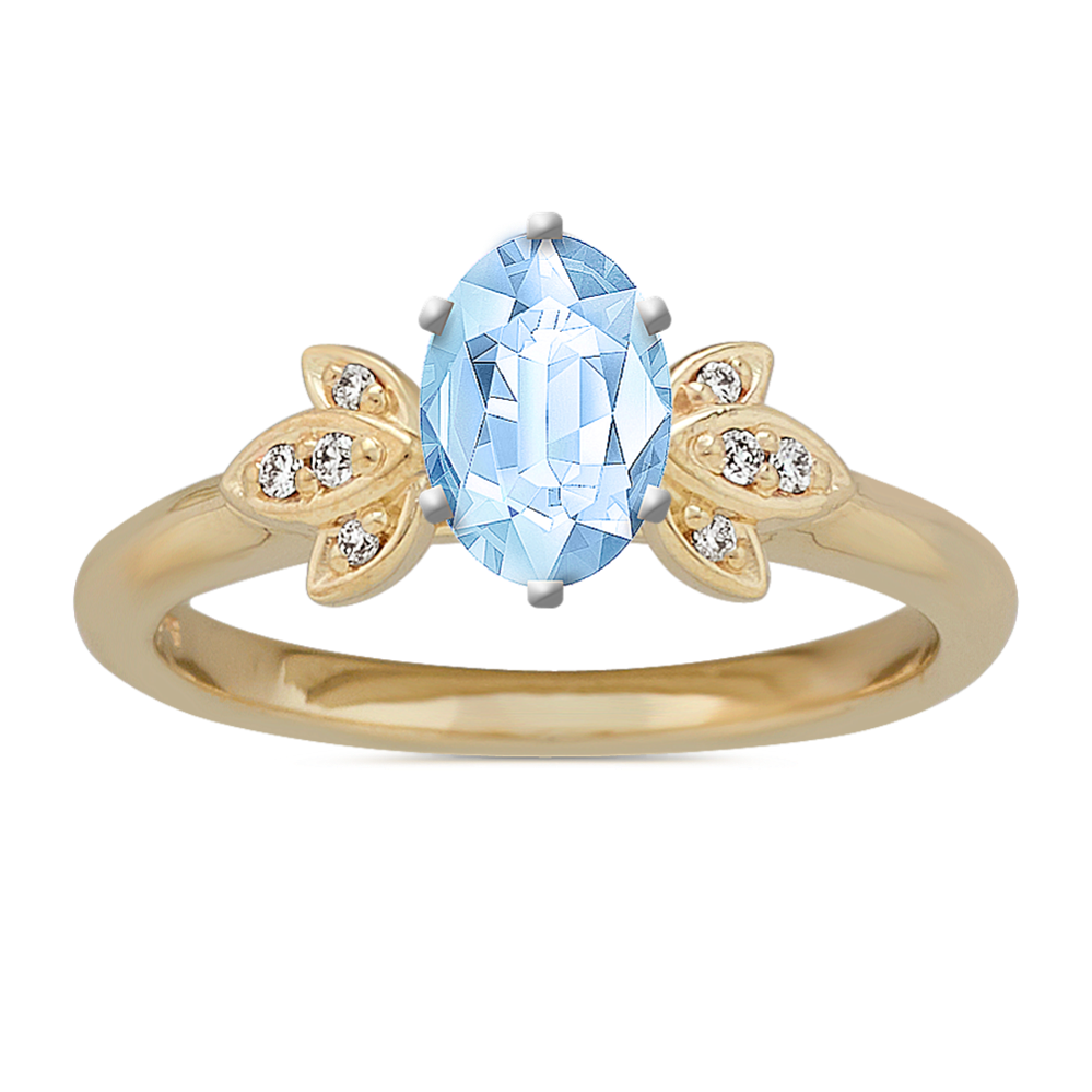 7.06 mm Natural Aquamarine Engagement Ring in Yellow Gold