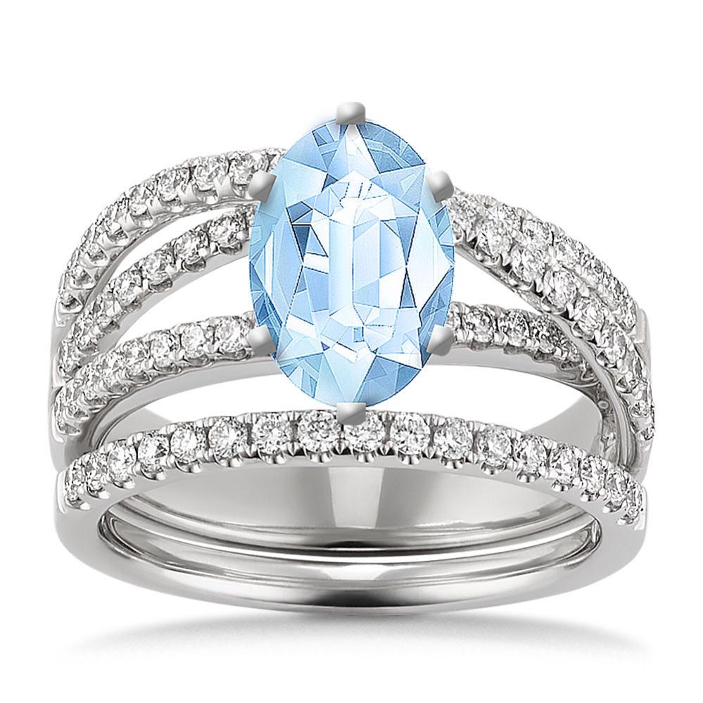 9.01 mm Natural Aquamarine Engagement Ring in White Gold