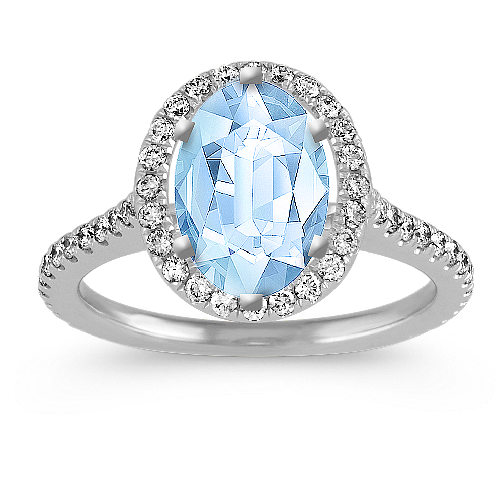 Mm Natural Aquamarine Engagement Ring In White Gold Shane, 57% OFF