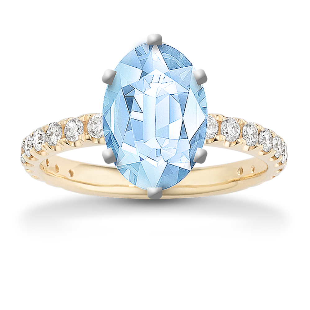 10.99 mm Natural Aquamarine Engagement Ring in Yellow Gold