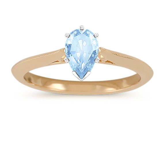 Vintage Cathedral Knife-Edge Solitaire Ring with Pear Aquamarine