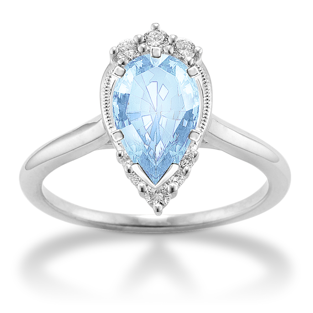 9.07 mm Natural Aquamarine Engagement Ring in White Gold