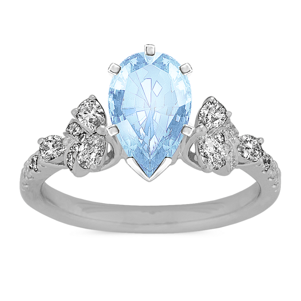 9.06 mm Natural Aquamarine Engagement Ring in White Gold