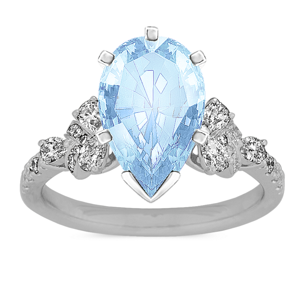 11.98 mm Natural Aquamarine Engagement Ring in White Gold