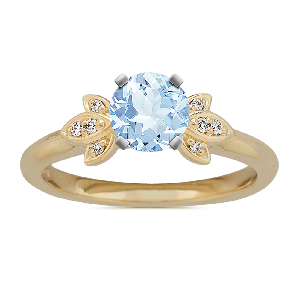 5.02 mm Natural Aquamarine Engagement Ring in Yellow Gold