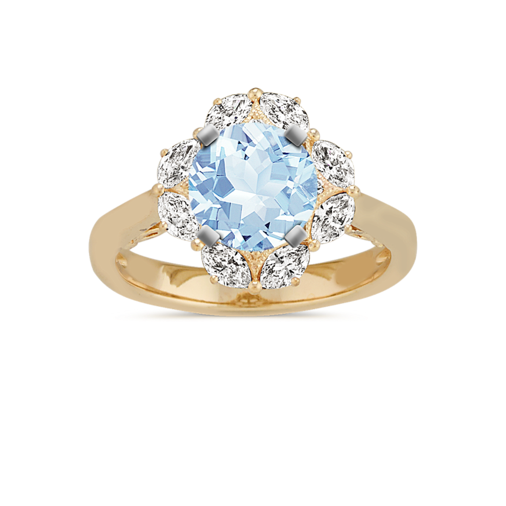 6.95 mm Natural Aquamarine Engagement Ring in Yellow Gold