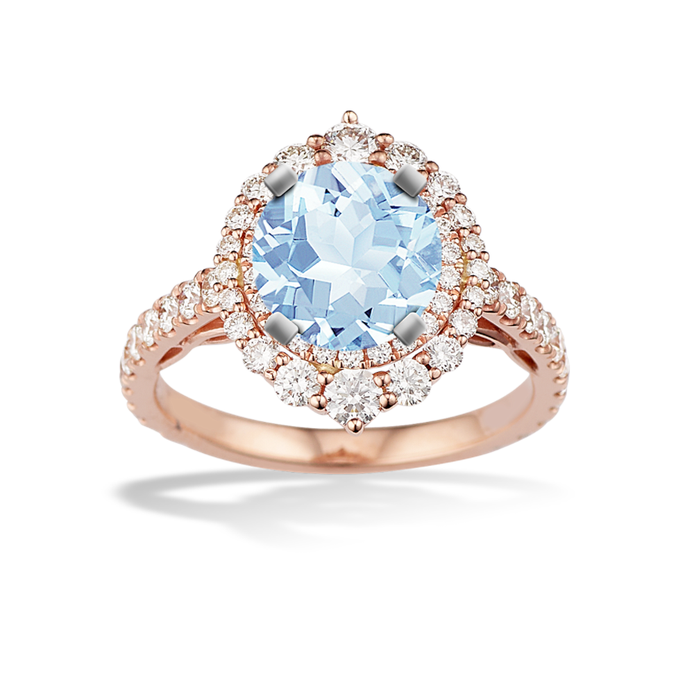 7.05 mm Natural Aquamarine Engagement Ring in Rose Gold