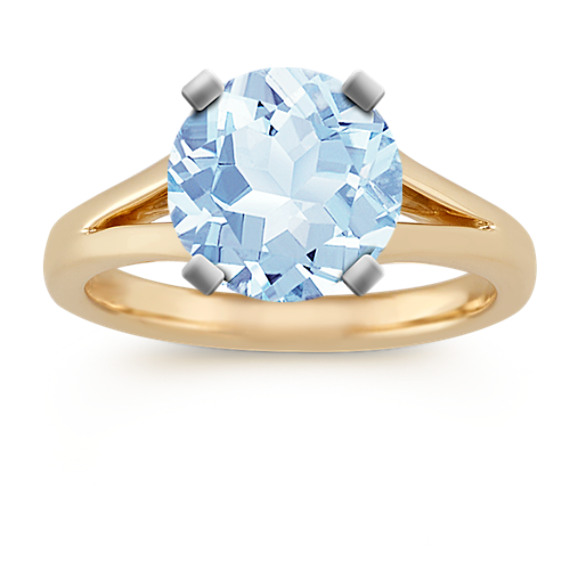 Classic Split Shank Cathedral Engagement Ring with Round Aquamarine