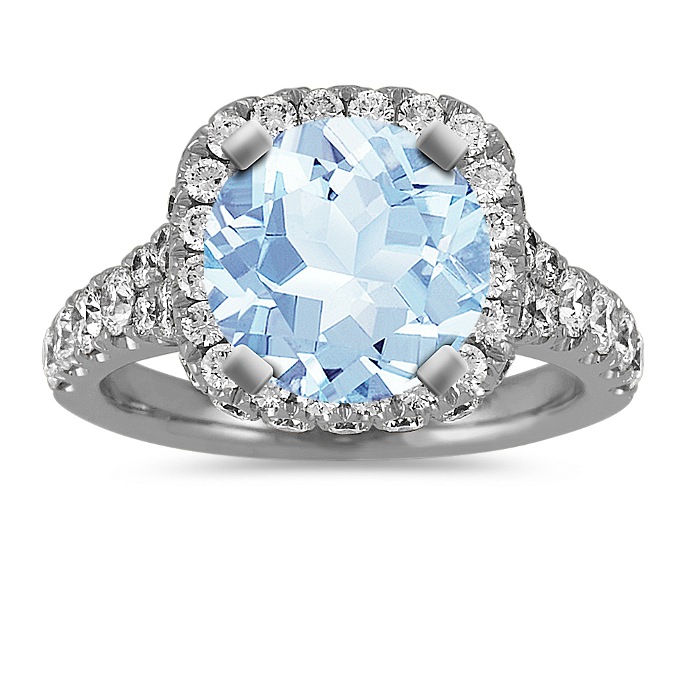 8.15 mm Natural Aquamarine Engagement Ring in White Gold