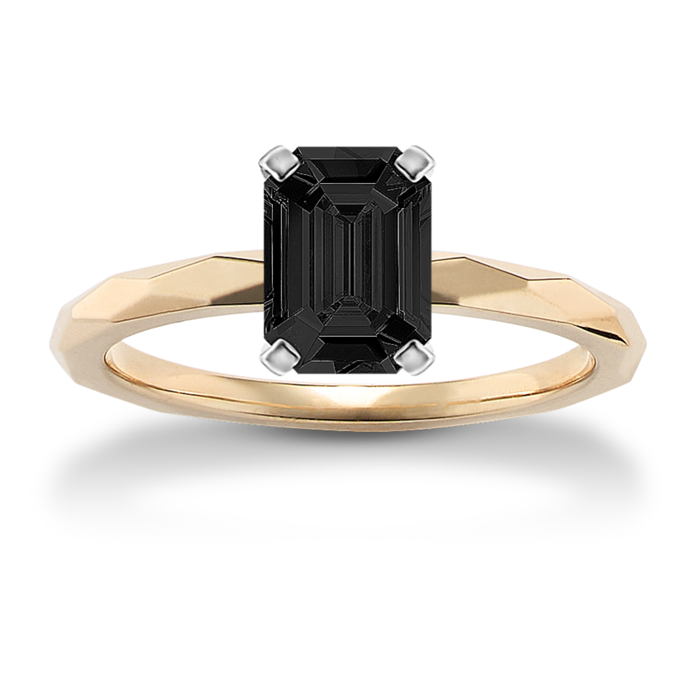 6.8 mm Black Natural Sapphire Engagement Ring in Yellow Gold