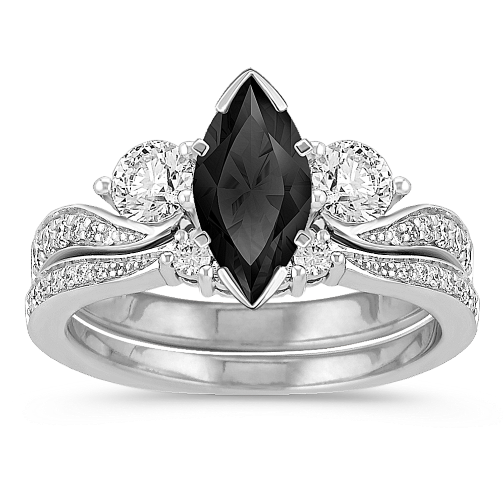 Three-Stone Swirl Diamond Wedding Set