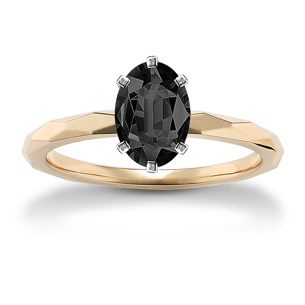 7.96 mm Black Natural Sapphire Engagement Ring in Yellow Gold