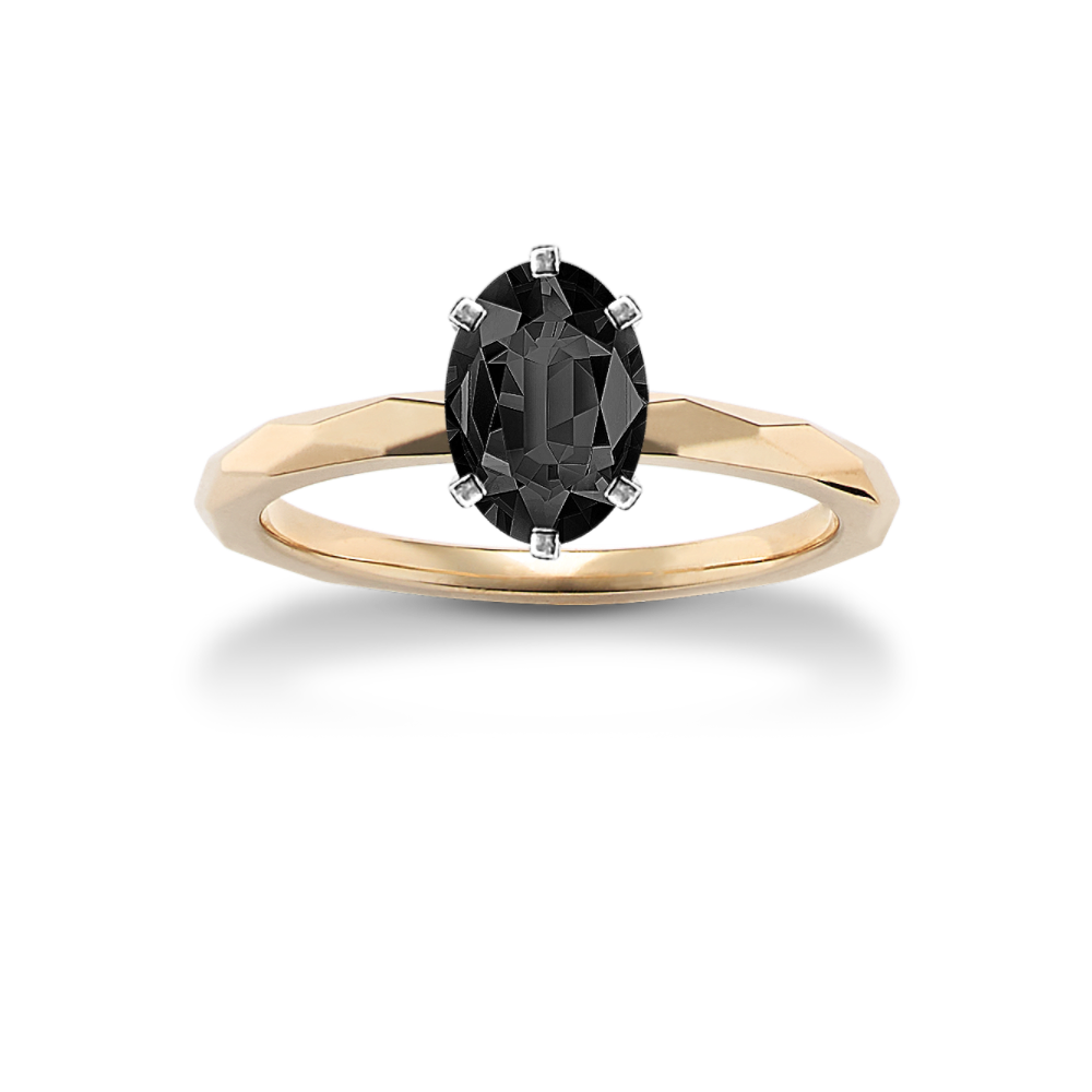 7.96 mm Black Natural Sapphire Engagement Ring in Yellow Gold
