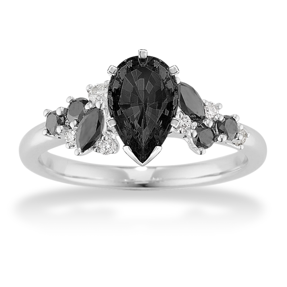 Floral Cluster Black Diamond Engagement Ring