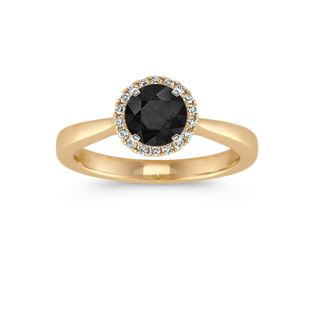 5.03 mm Black Natural Sapphire Engagement Ring in Yellow Gold
