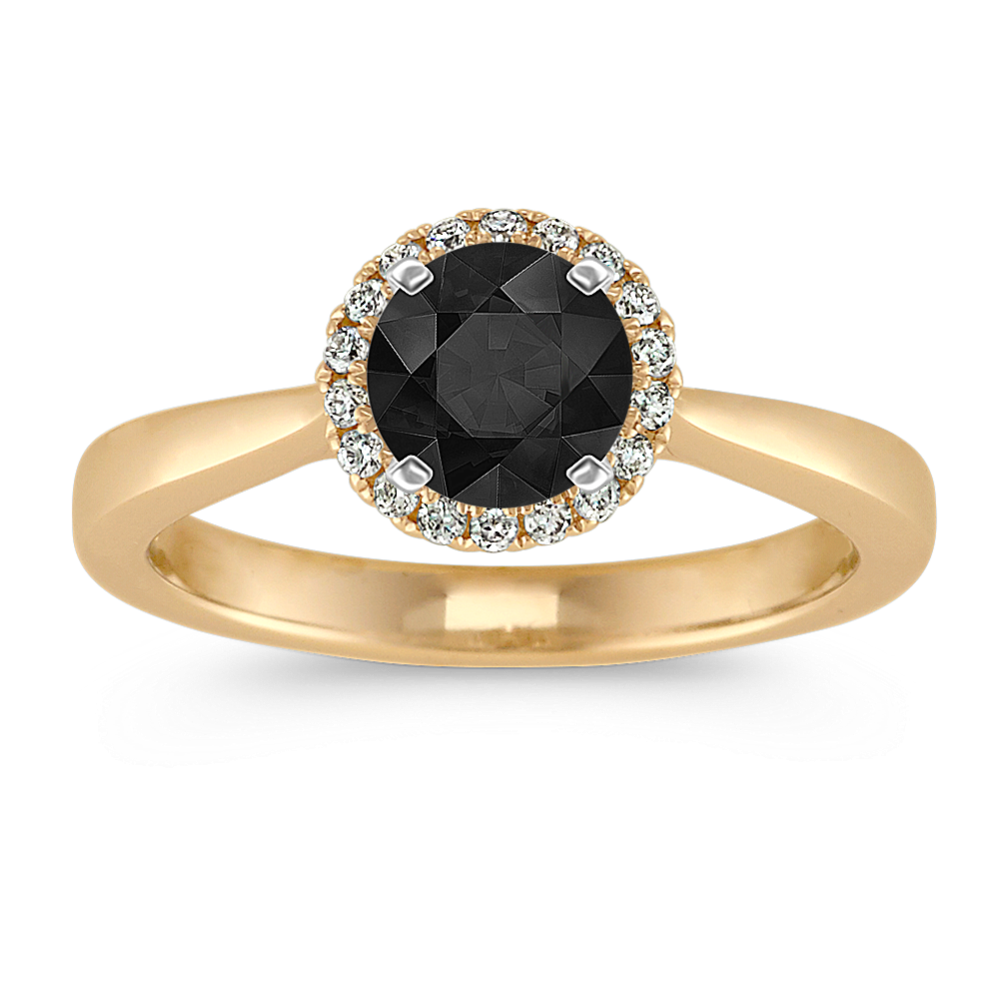 5.03 mm Black Natural Sapphire Engagement Ring in Yellow Gold