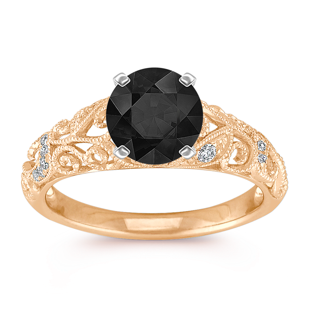 6.05 mm Black Natural Sapphire Engagement Ring in Yellow Gold