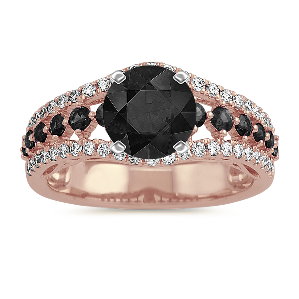 Black Sapphire and Diamond Engagement Ring