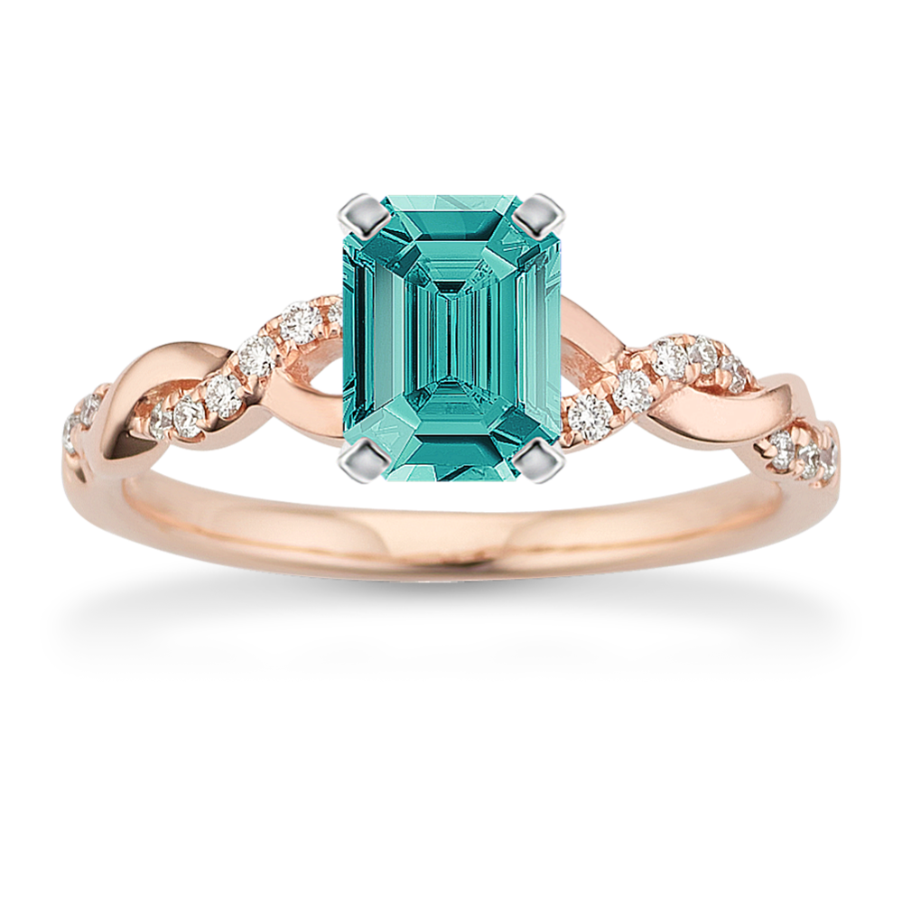 6.93 mm Blue Green Natural Sapphire Engagement Ring in Rose Gold